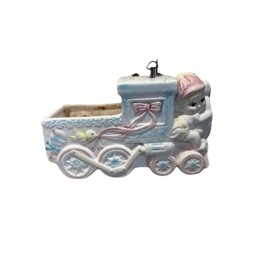 Vintage Rubens MCM Train Musical‎ Ceramic Nursery Baby Planter